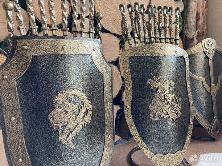 Шампура кованые в подставке Щит Шашлычный набор