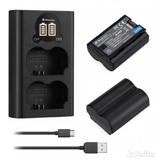 2 аккумулятора + з/у Powerextra NP-W235