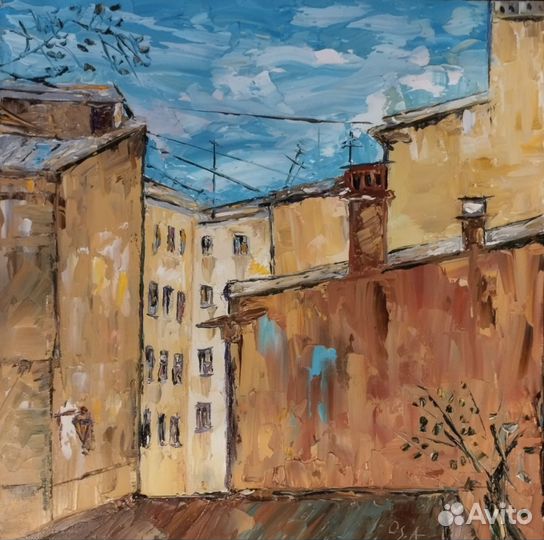 Картина маслом. Дворик Санкт-Петербурга