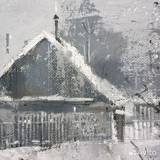 Картина масло зимний пейзаж