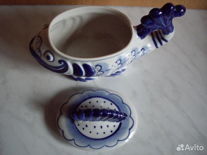 Шкатулка сахарница Рыба Кит Гжель СССР