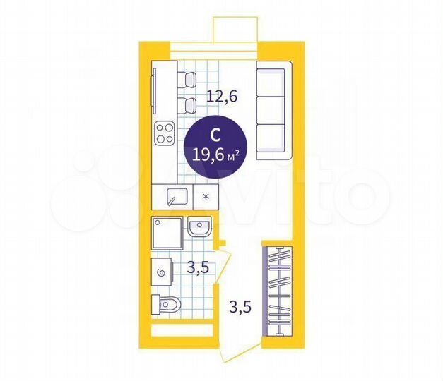 Квартира-студия, 19,6 м², 16/18 эт.