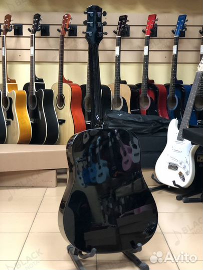 Гитара акустическая flight черная глянцевая