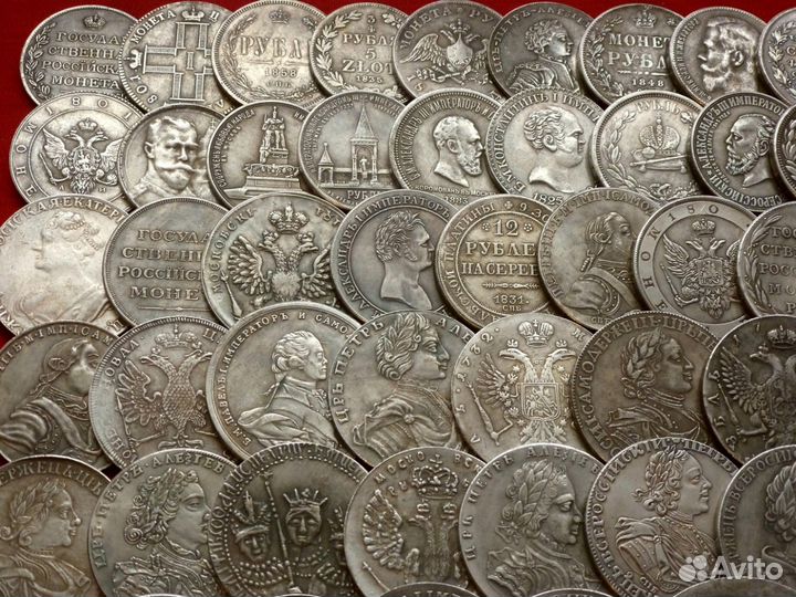 Полная коллекция царских рублей - 130 штук. Копии