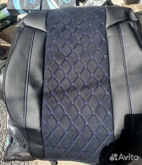 Чехлы на Митцубиши Лансер Х нить синяя