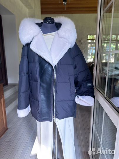 Черный зимний пуховик косуха с мехом 50-56