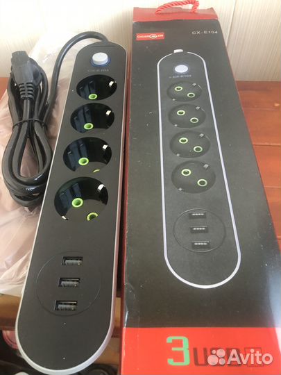 Удлинитель, сетевой фильтр с USB, 2 метра