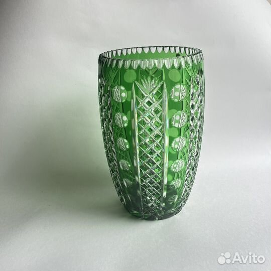 Ваза хрустальная зеленая СССР винтаж