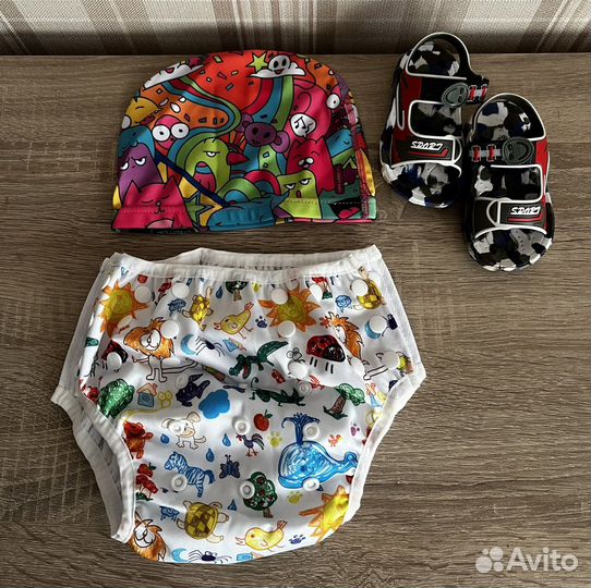 Трусики-подгузник для плавания, шапочка, сланцы