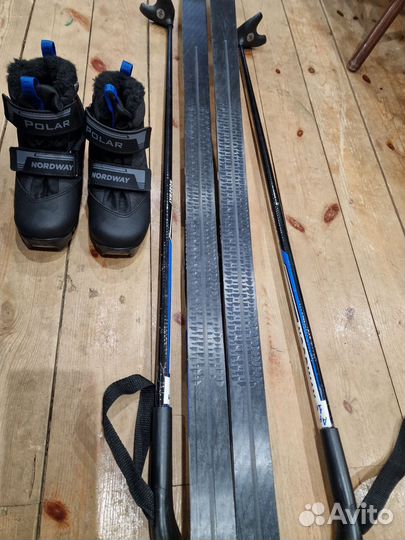 Беговые лыжи nordway 130 + палки + ботинки 31р