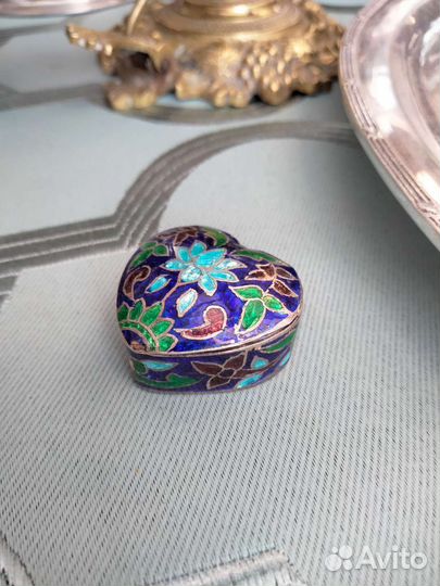 Шкатулка мушница таблетница серебро клуазоне мини