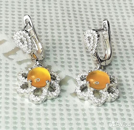 Серьги серебро халцедон С273