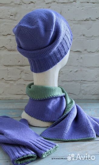 Комплект шапка,шарф и варежки двухсторонние