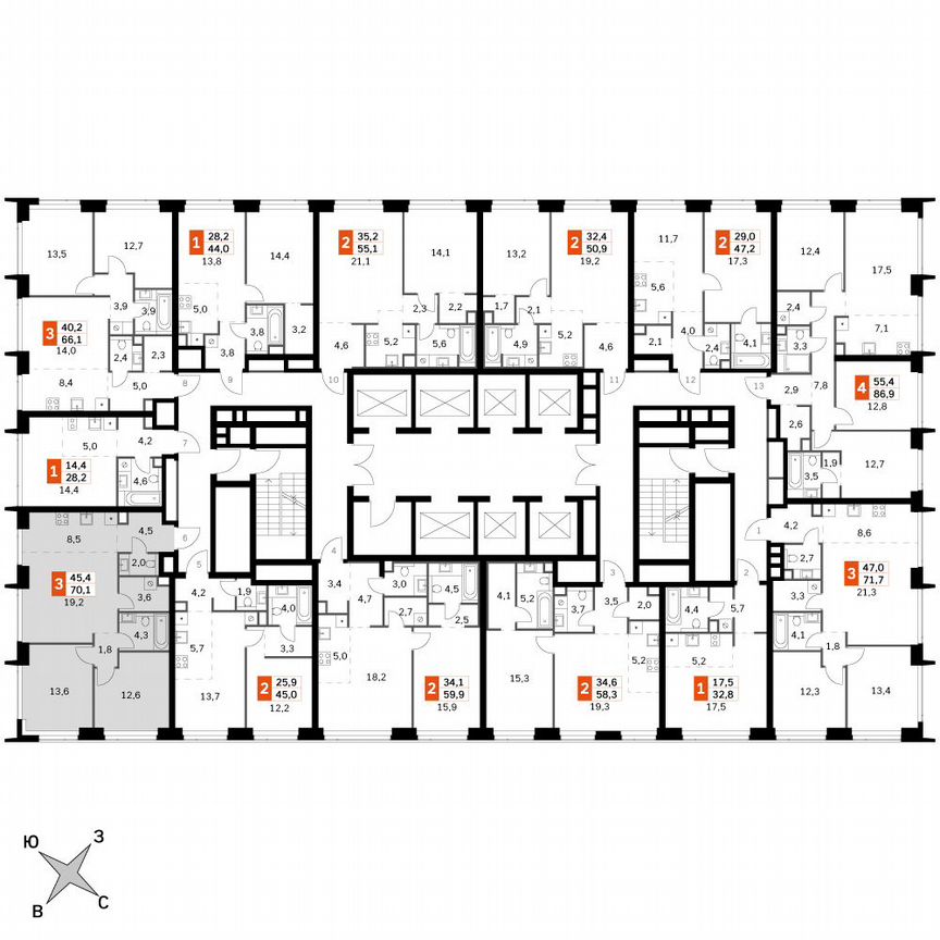 2-к. квартира, 70,1 м², 35/60 эт.