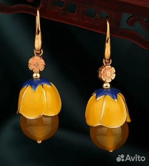 Серьги эмаль позолота камень