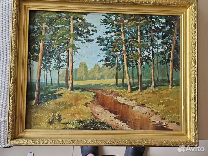 Картина маслом на холсте. сосны у ручья