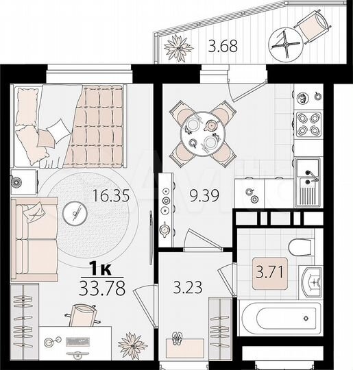 1-к. квартира, 33,8 м², 8/12 эт.