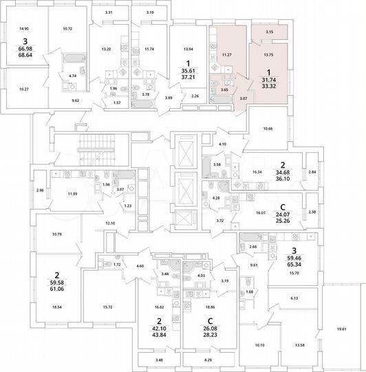 1-к. квартира, 33,3 м², 12/23 эт.