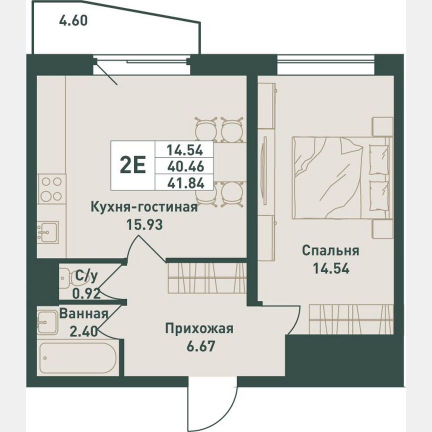 1-к. квартира, 41,8 м², 13/16 эт.