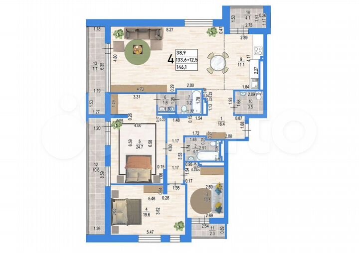 4-к. квартира, 146,1 м², 24/25 эт.