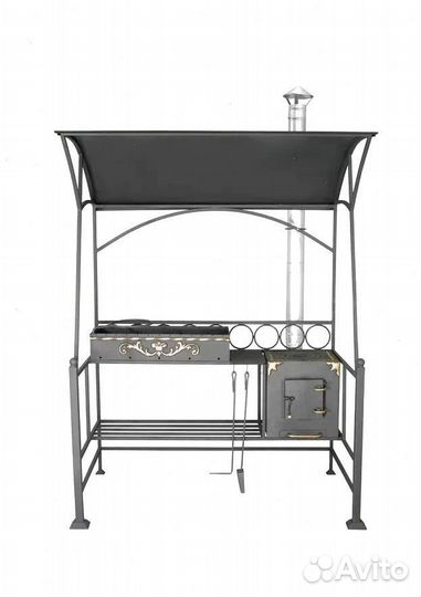 Мангал с крышей / лофт кованый с печью и беседкой
