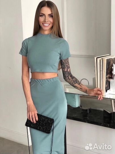 Вязаный костюм женский 42 - 44 зелёный