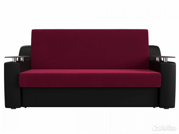 Диван прямой аккордеон Сенатор 140, микровельвет, экокожа, бордовый, черный