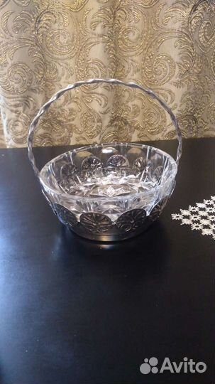 Хрустальная ваза корзинка мельхиор