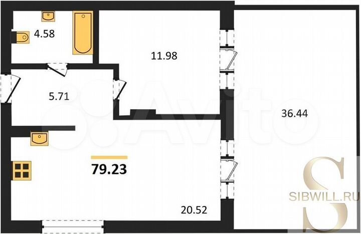 1-к. квартира, 79,2 м², 1/7 эт.