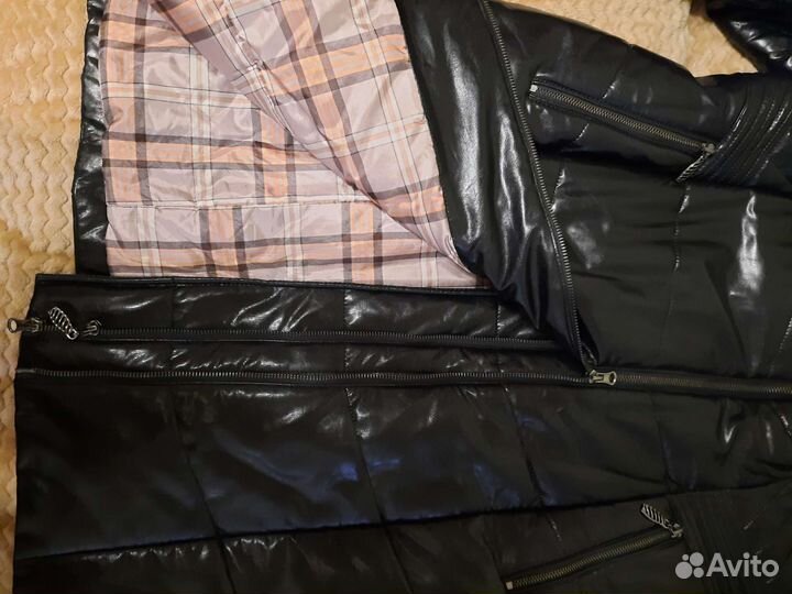 Кожаное пальто с капюшоном б/у