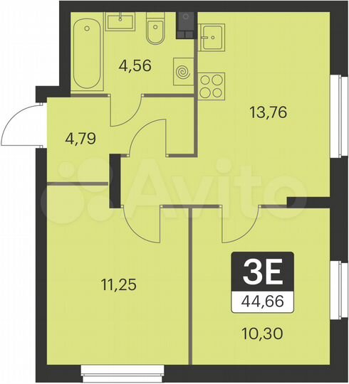 2-к. квартира, 44,7 м², 1/15 эт.