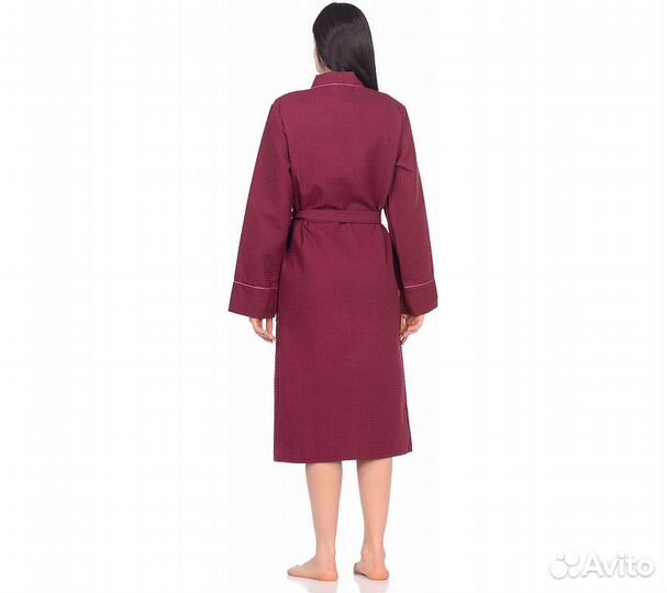 Халат вафельный Home One с кантом бордо 46