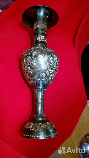 Ваза напольная чеканная латунь чёрная эмаль 52 см