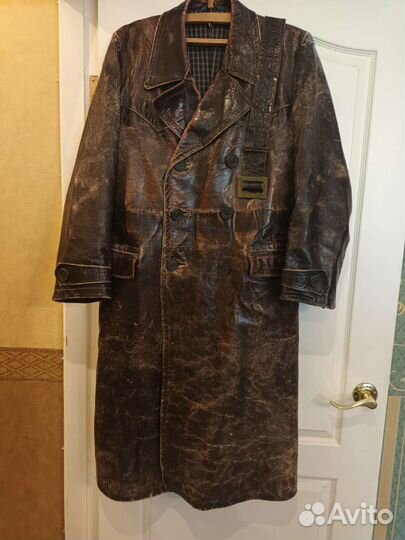 Офицерский кожаный плащ, пальто 30-40 годов