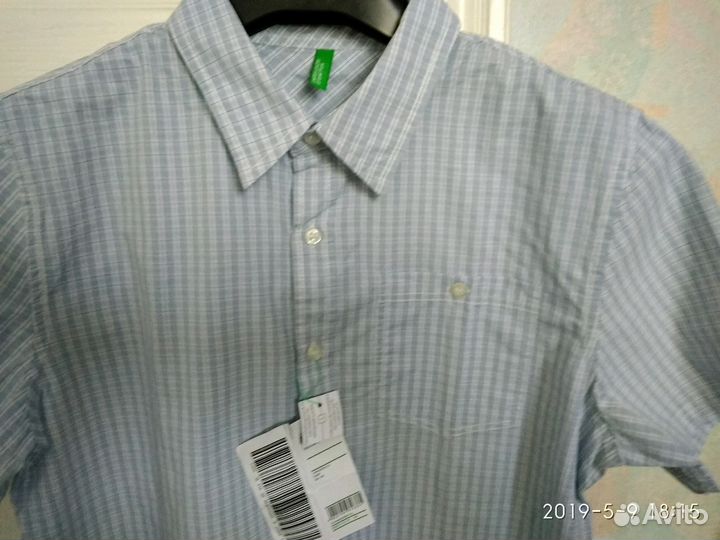 Рубашка новая, голуб.клетка для мальчика. Бенеттон