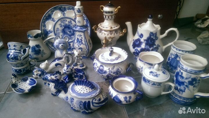 Коллекция посуды Гжель, советских времен