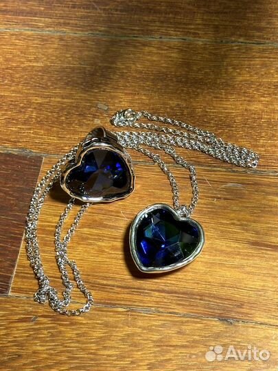 Кулон сердце и кольцо синее