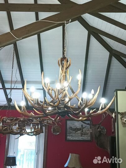 Люстра из рогов оленя (d 150 см) в охотничий дом