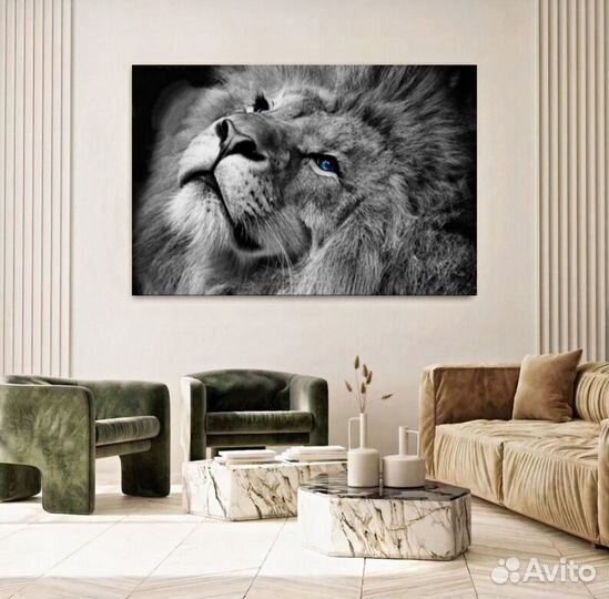 Картина маслом лев черно-белый
