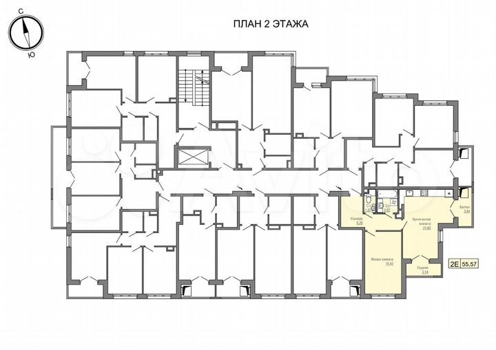 2-к. квартира, 55,6 м², 2/4 эт.