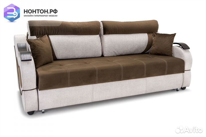 Диван еврокнижка Дублин бежевый / коричневый