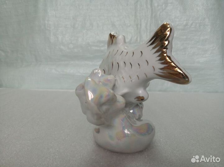 Фарфоровая статуэтка рыба карп Завод Дулево 1967г