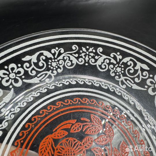 Тарелка роспись стеклянная СССР винтаж коллекция