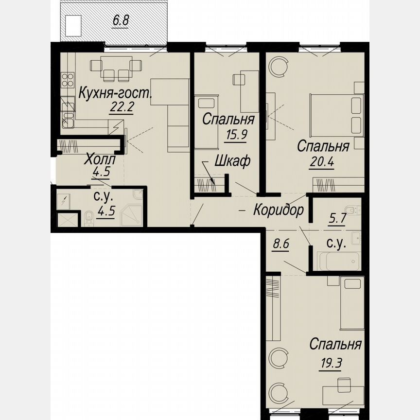 3-к. квартира, 106,1 м², 5/8 эт.