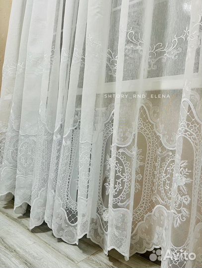 Тюль лен с вышивкой Турция новый