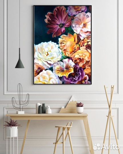 Картина маслом цветы примерка в ваш интерьер