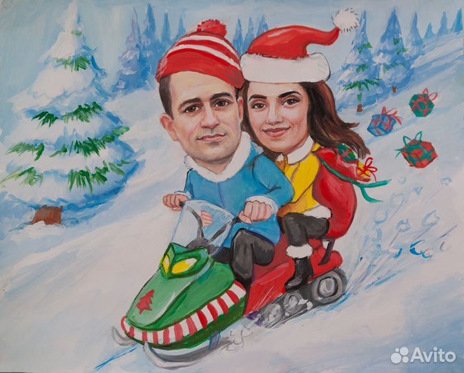 Шарж по фото. Гуашь, пастель. Тюмень