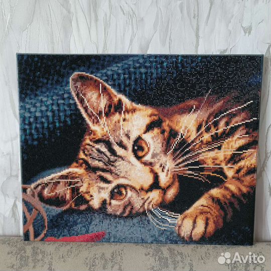 Картина стразами кошка
