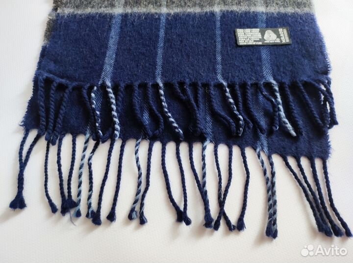 Шерстяной шарф синий клетчатый