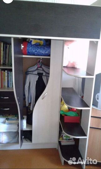 Детская кровать чердак с рабочей зоной и шкафом